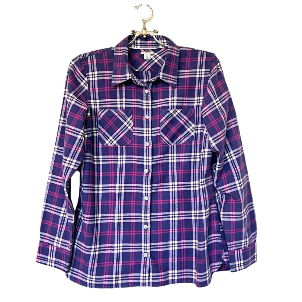 LL Bean Women's Purple & Pink Plaid Button Down Long Sleeve Shirt Size M